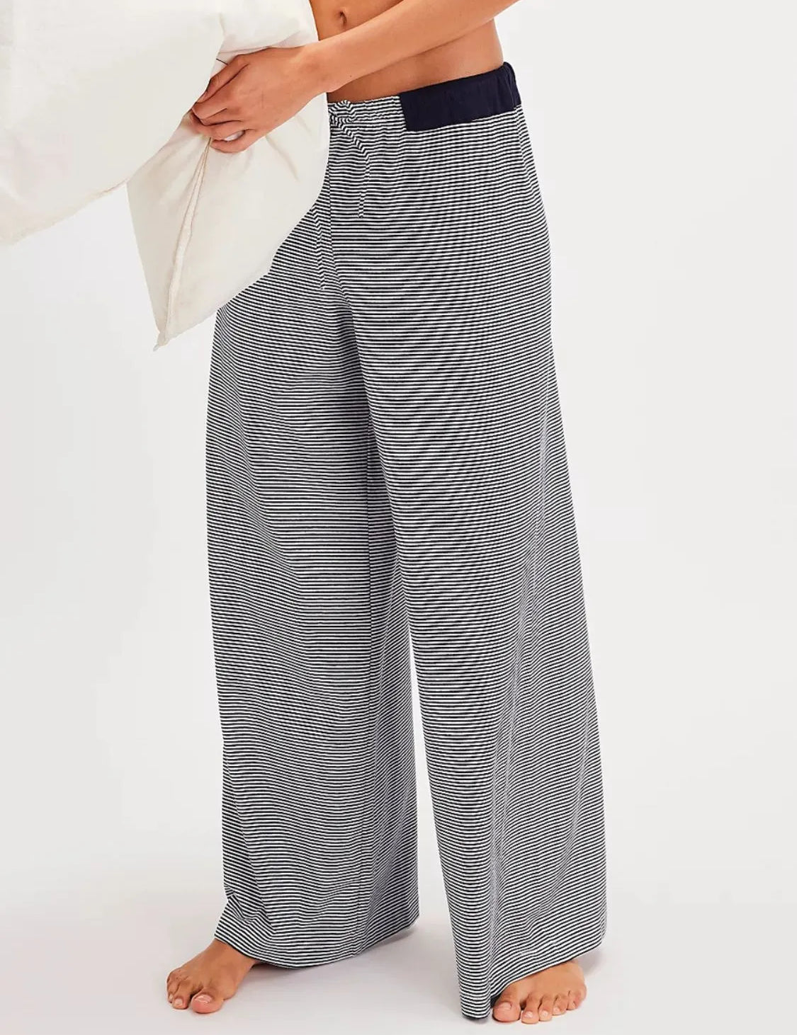 Dark Gray Drawstring Striped Wide Leg Pants | Loungewear Daverri Fashions