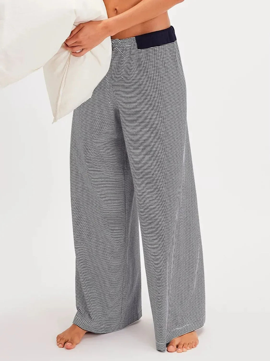 Drawstring Striped Wide Leg Pants - DAVERRI FASHIONS