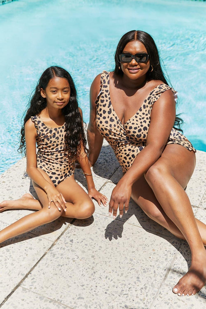 Marina West Swim Full Size Float On Ruffle Faux Wrap One-Piece in Leopard Leopard Swimwear