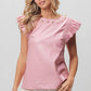 BiBi Leather Look Smocked Ruffled Top Tops