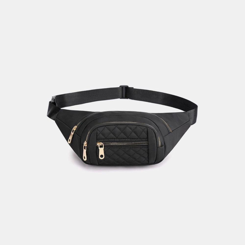 Zenana Quilted Multi Pocket Waist Belt Bag Black One Size