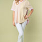 Striped Short Sleeve Drawstring Hooded Top Tops