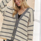 ADORA Horizontally Striped Button Up Cardigan - DAVERRI FASHIONS