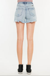 Kancan Distressed High Waist Denim Shorts with Pockets | Denim Shorts Daverri Fashions
