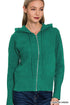 Zenana Drawstring Zip Up Hooded Cardigan H HUNTER GREEN Cardigans