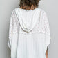 POL Floral Star Patch hooded blouse in white lace-trimmed poncho with ribbed fabric