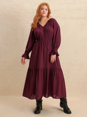 Plus Size Swiss Dot Tie Neck Flounce Sleeve Maxi Dress | Maxi Dresses Daverri Fashions