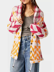 Hot Pink One Size Collared Neck Long Sleeve Cardigan | Cardigans Daverri Fashions