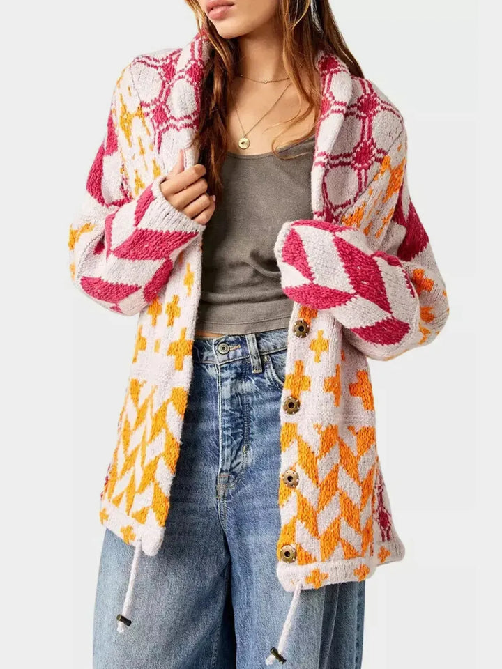 Hot Pink One Size Collared Neck Long Sleeve Cardigan | Cardigans Daverri Fashions