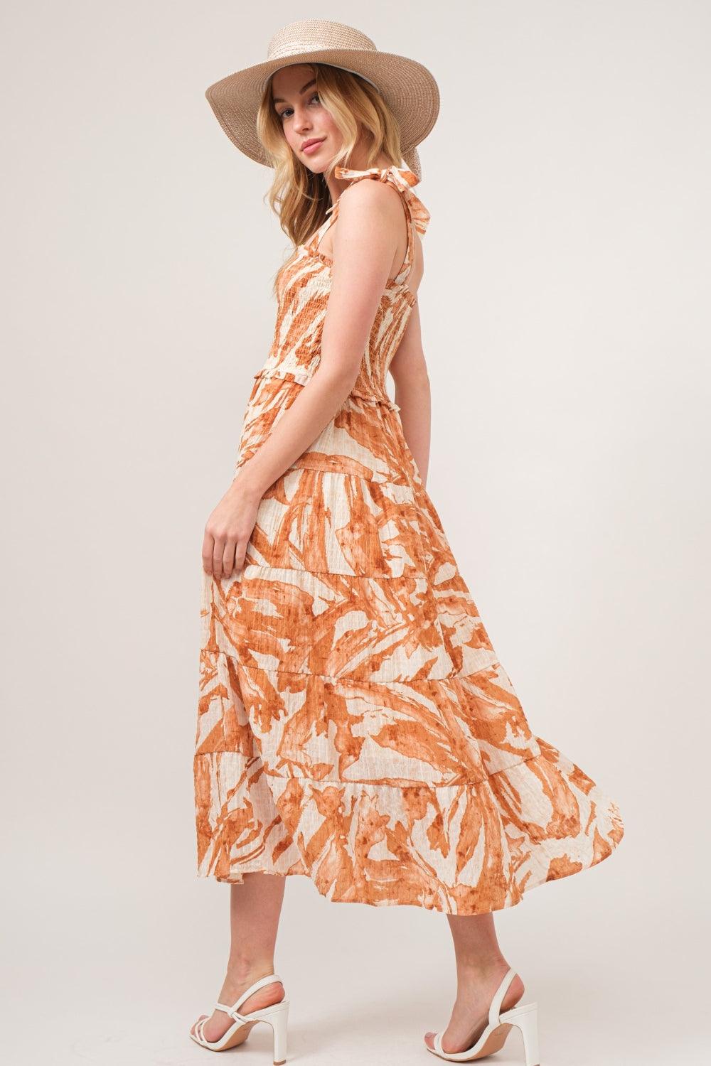 And The Why Tie Shoulder Smocked Midi Tiered Dress | Daverri Fashions
