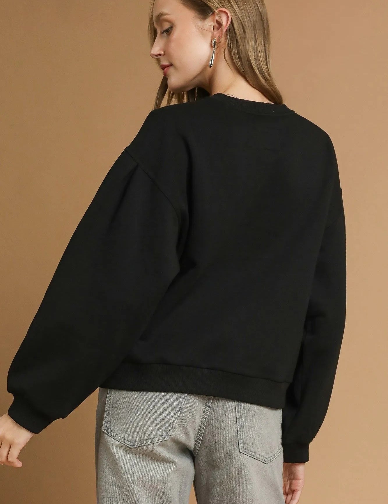 Umgee Round Neck Sweatshirt with Pleated Detail | Daverri Fashions