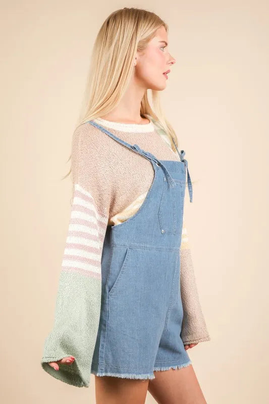 VERY J Mineral Washed Denim Casual Romper Rompers