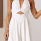 Daverri cutout halter neck mini dress with deep v-cut and waist cutout