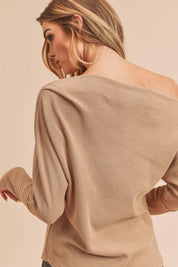 Aemi + Co One Shoulder Long Sleeve Knit Top | Tops Daverri Fashions