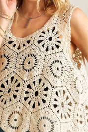 ADORA Beige Crochet Wide Strap Tank Tank Tops