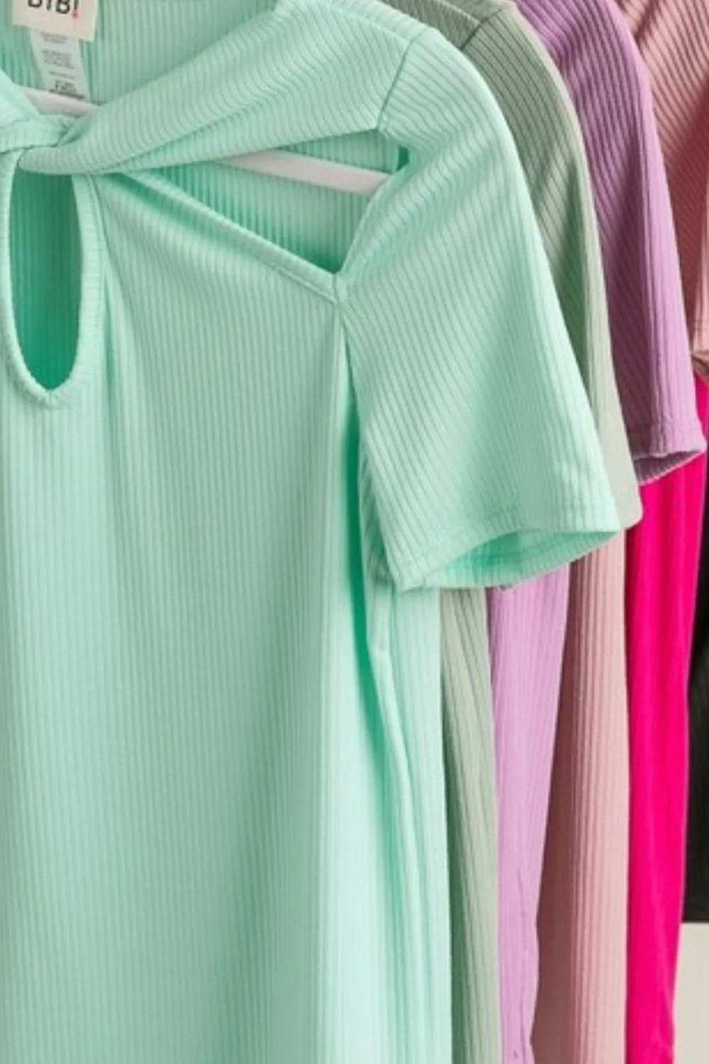 BiBi Rib Knit with Cut Out and Front Twist Detailed Top Tops
