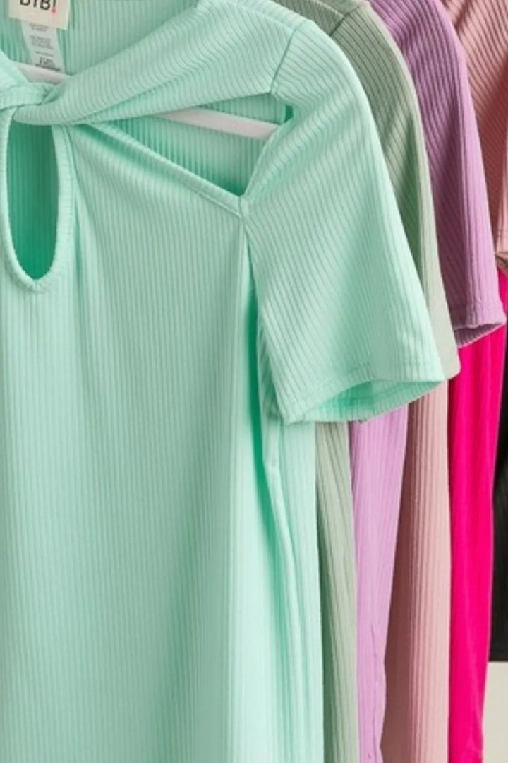 BiBi Rib Knit with Cut Out and Front Twist Detailed Top Tops