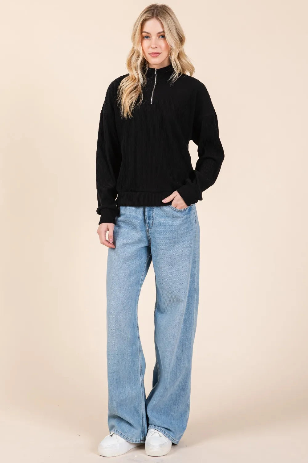 BOMBOM Quarter Zip Long Sleeve Sweatshirt with Pockets Sweatshirts