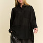 Davi & Dani Crinkled Jacquard Button Down Shirt Black Tops