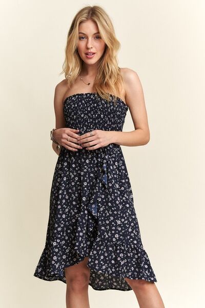 ADORA Smocked Floral Tube Dress with Pockets Knee Length Dresses