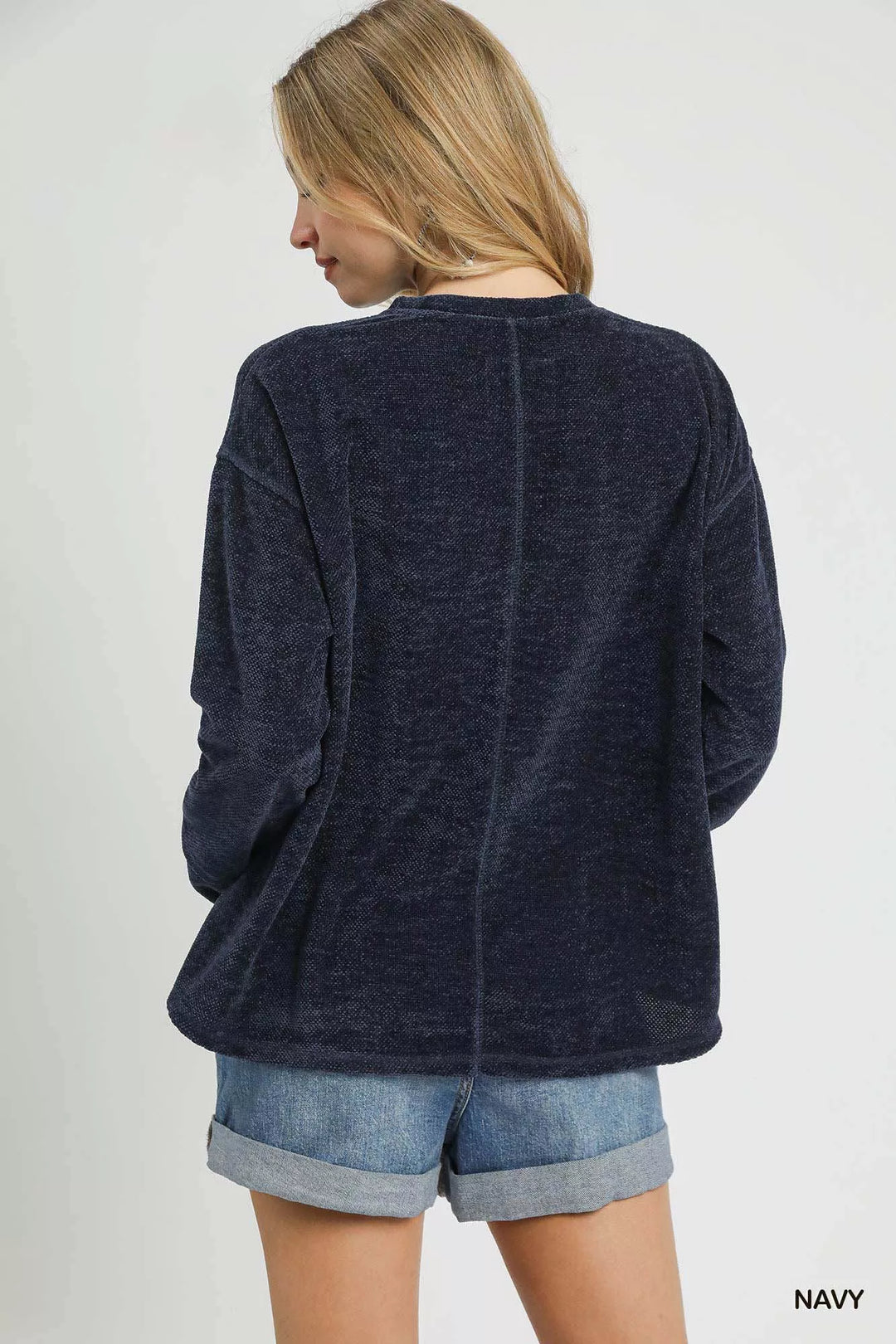 Umgee Round Neck Long Sleeve Side Slit Top | Knit Tops Daverri Fashions