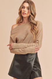 Camel L Aemi + Co One Shoulder Long Sleeve Knit Top | Tops Daverri Fashions