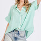 SAGE+FIG Boho Contrast Zigzag Trim Gauze Button-Up Shirt Mint M Shirts