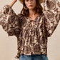 BiBi Printed Woven Front Tied Blouse with Baloon Sleeve - DAVERRI FASHIONS