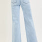 Light-wash wide-leg Risen tummy control mid-rise fray hem jeans