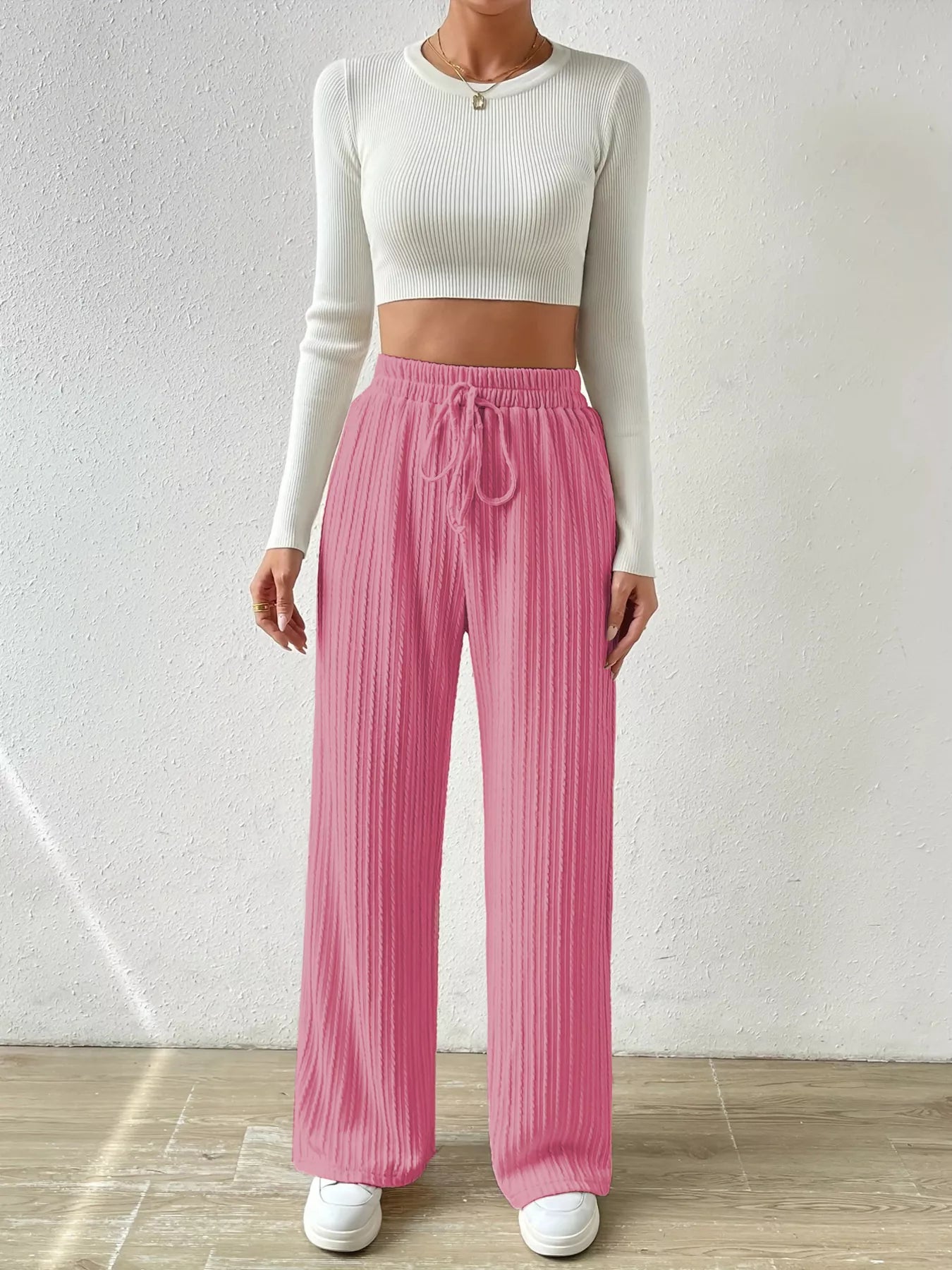 Drawstring Wide Leg Pants | Lounge Pants Daverri Fashions