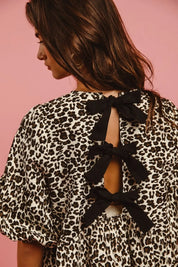 BiBi Leopard Denim Dress With Back Contrast Tie Detail | Daverri Fashions