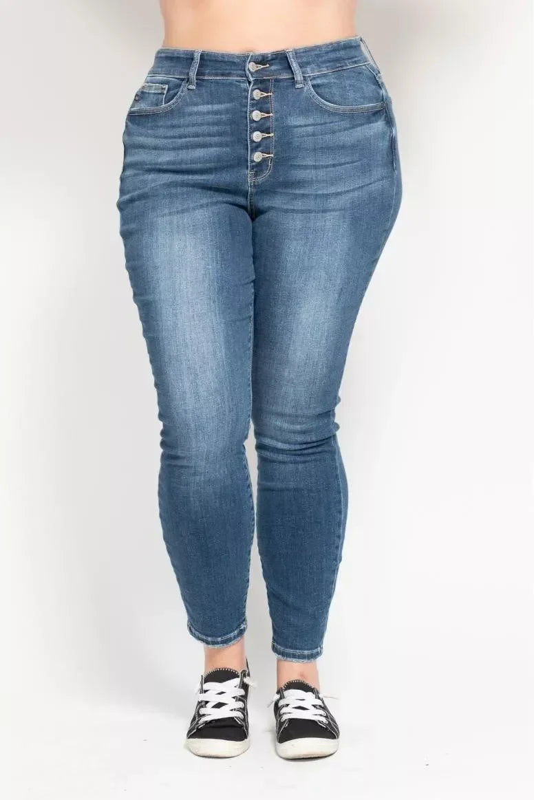 Judy Blue Full Size High Rise Button Fly Skinny Jeans Plus Size - DAVERRI FASHIONS