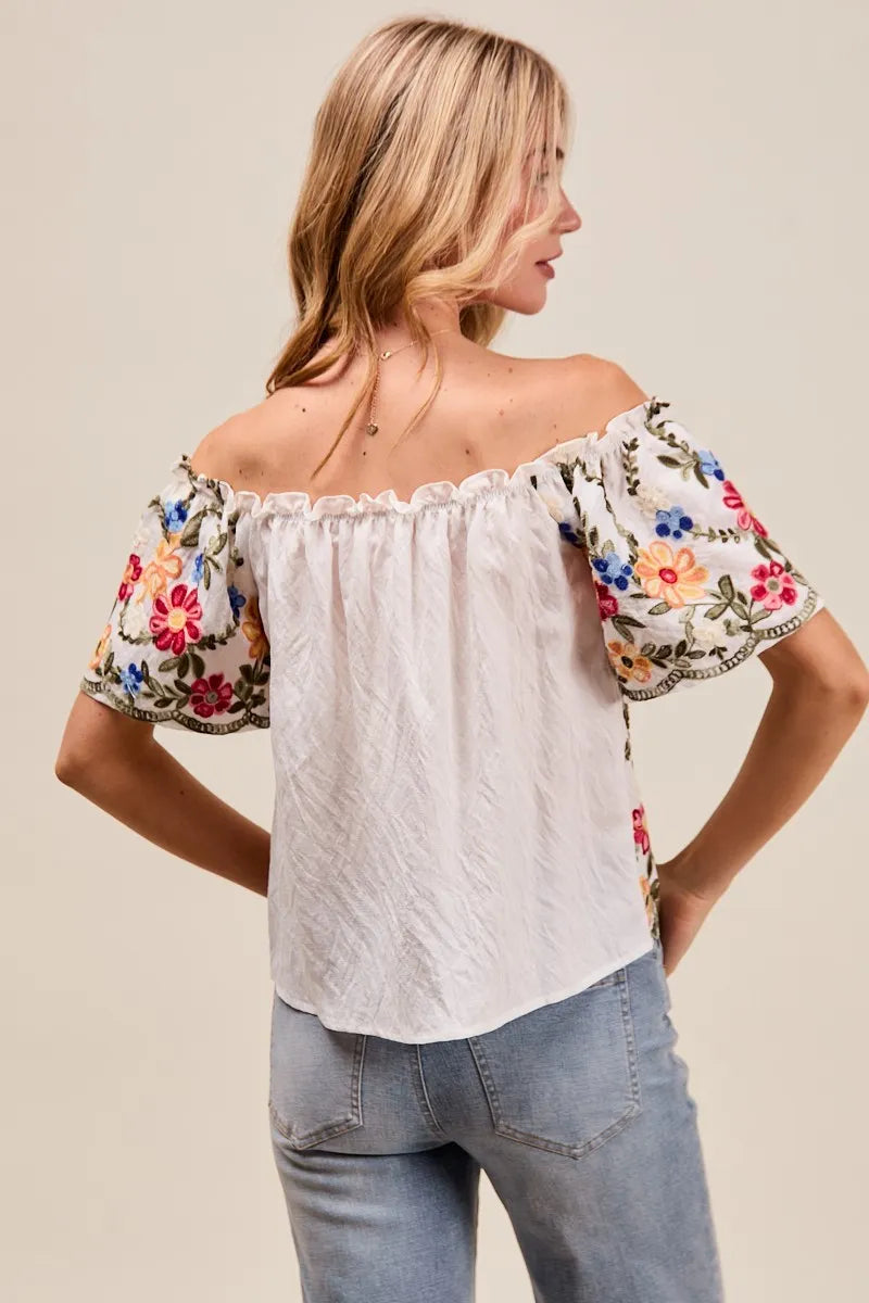 SO ME Floral Embroidered Two Way Off The Shoulder Blouse Blouses