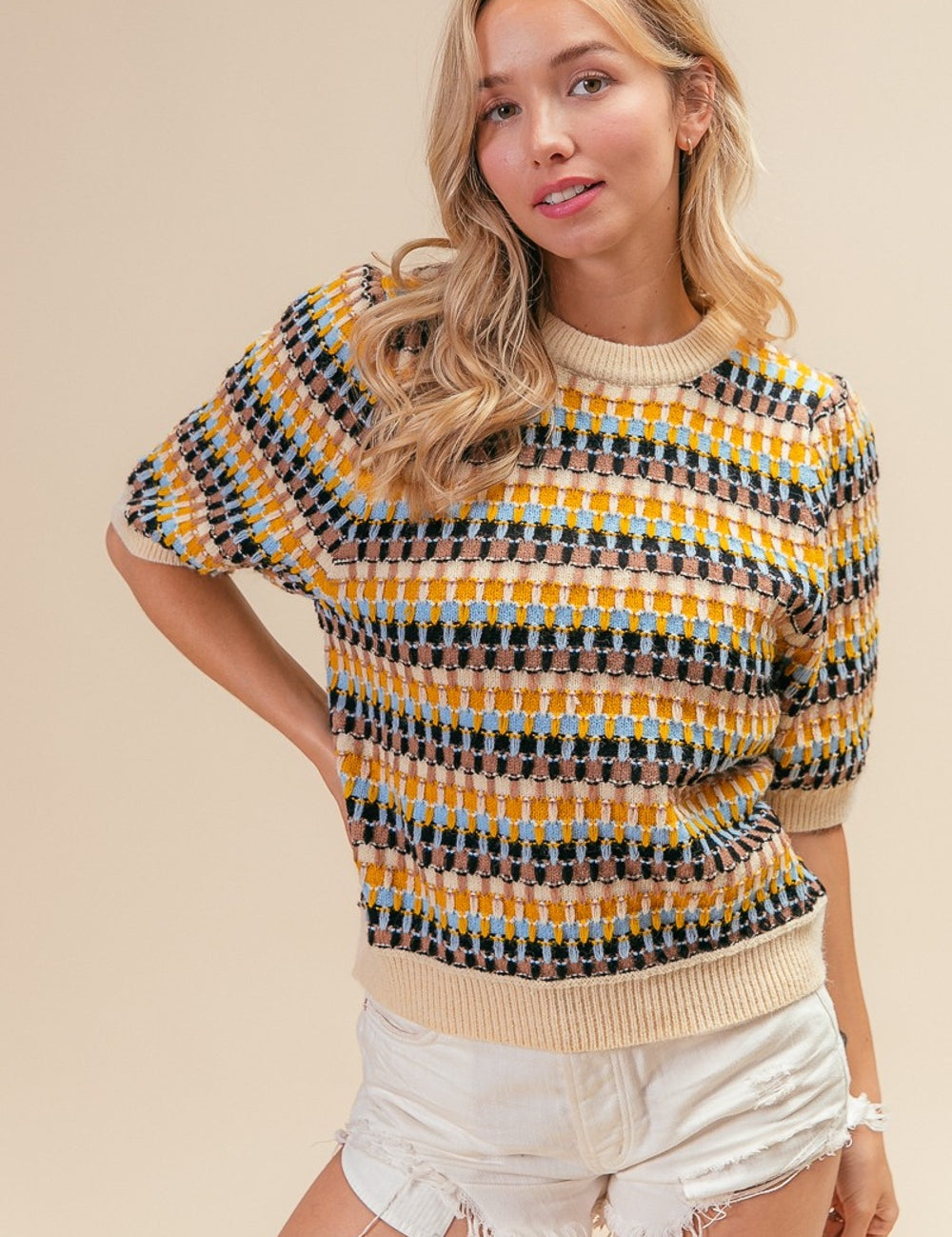 BiBi Multi Color Half Sleeve Sweater