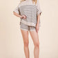 Lime 'N' Chili Striped Folded Half Sleeve Top and Shorts Set TAUPE COMBO