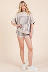 Lime 'N' Chili Striped Folded Half Sleeve Top and Shorts Set - DAVERRI FASHIONS
