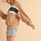 Aemi + Co Raw Hem Contrast Striped Dolman Sleeve Sweatshirt Sweatshirts