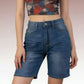 Daverri high-waisted blue denim shorts with five-pocket design and frayed hem