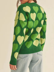 Heart Ribbed Hem Long Sleeve Sweater | Sweaters Daverri Fashions