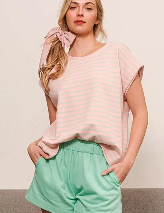 PINK Lime 'N' Chili Striped Muscle Sleeve Top | Tops Daverri Fashions