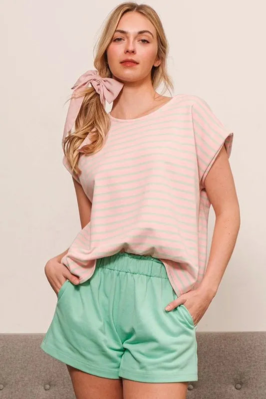 Lime 'N' Chili Striped Muscle Sleeve Top PINK