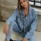 Button Down Drop Shoulder Denim Jacket - DAVERRI FASHIONS