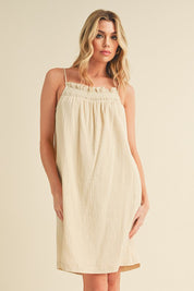 Aemi + Co Embroidered Trim Gauze Square Neck Mini Cami Dress Cami Dresses