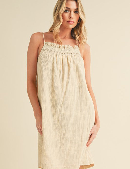 Aemi + Co Embroidered Trim Gauze Square Neck Mini Cami Dress Cami Dresses