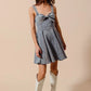 SO ME Mineral Washed Bow Ribbon Denim Flare Dress Mini Dresses