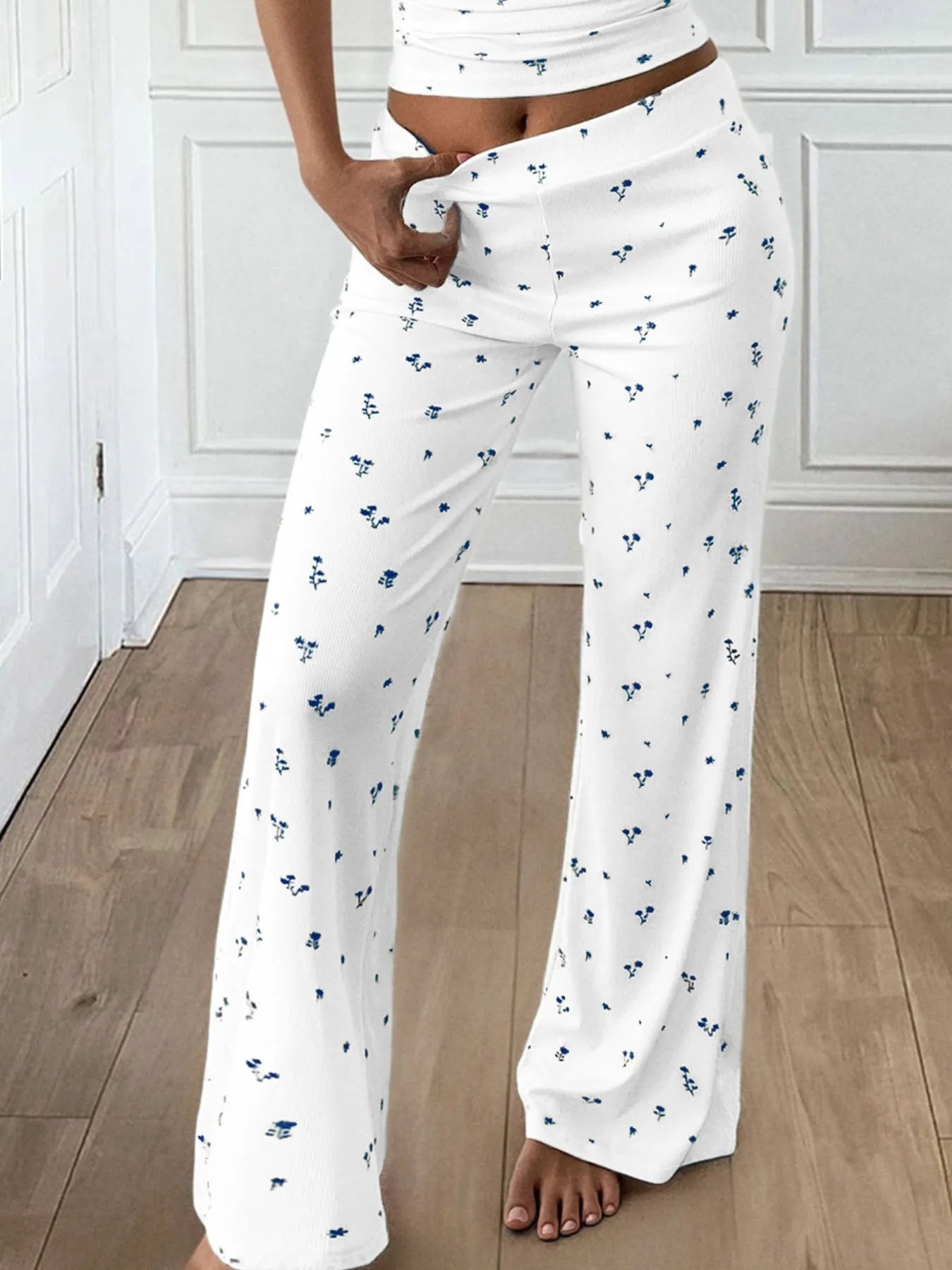 Floral Ribbed Cami and Wide Leg Pants Set | Loungewear Sets Daverri Fashions