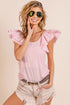 BiBi Wide Layered Ruffle Sleeve Scoop Neck Ribbed Top LT PINK Tops