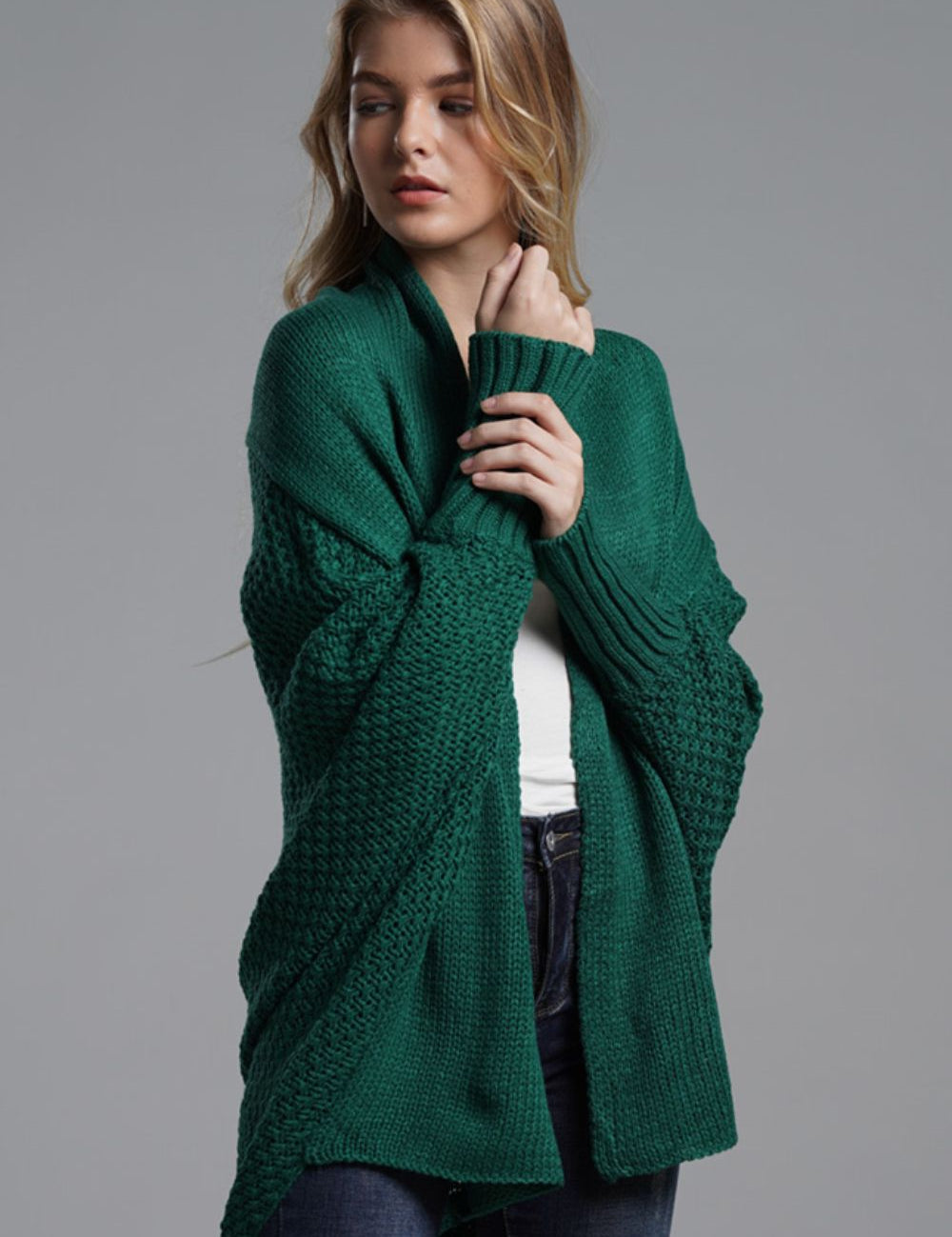 Dolman Sleeve Open Front Ribbed Trim Longline Cardigan | Cardigans Daverri Fashions
