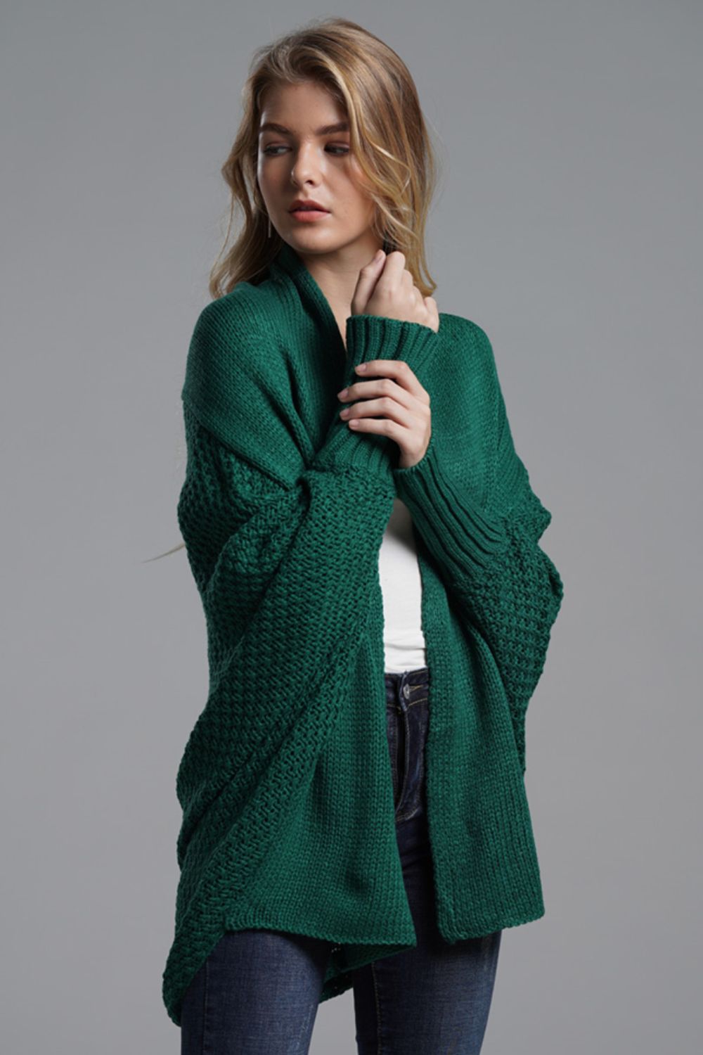 Dolman Sleeve Open Front Ribbed Trim Longline Cardigan | Cardigans Daverri Fashions