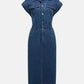 Slit Half Button Collared Neck Cap Sleeve Denim Dress - DAVERRI FASHIONS